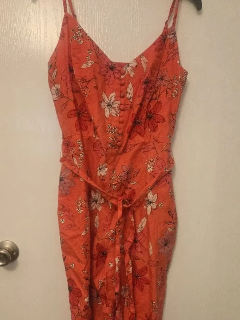 Banana Republic orange floral linen blend jumpsuit Size 12P - Picture 2 of 8